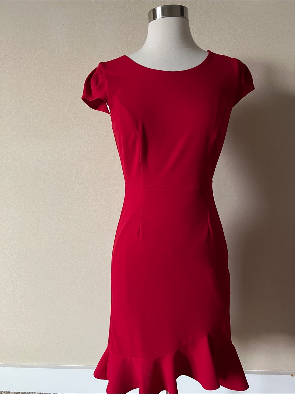 New York & Company Red Midi Dress with Ruffle Hem